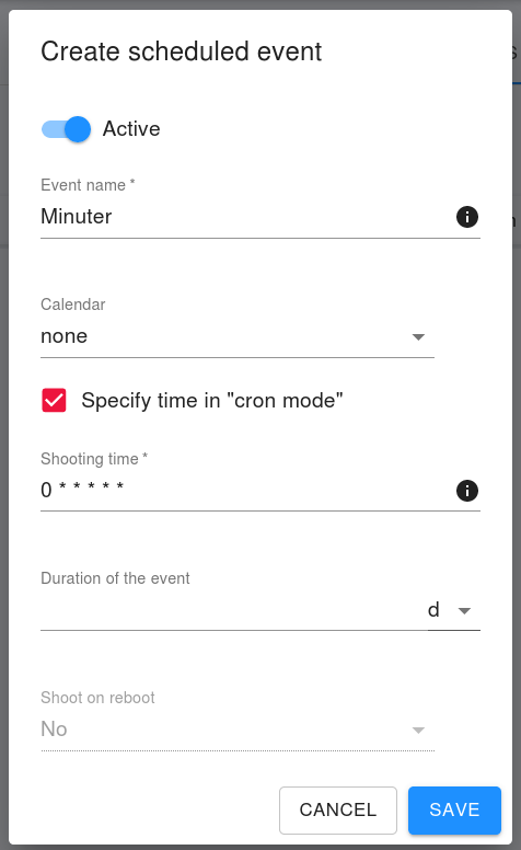Event configured to shoot with the minute change