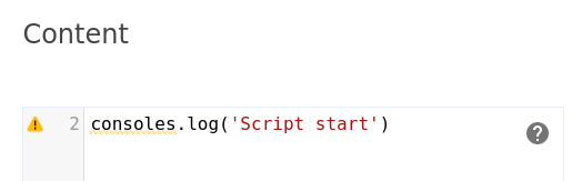 Editor showing an alert since Console is not defined