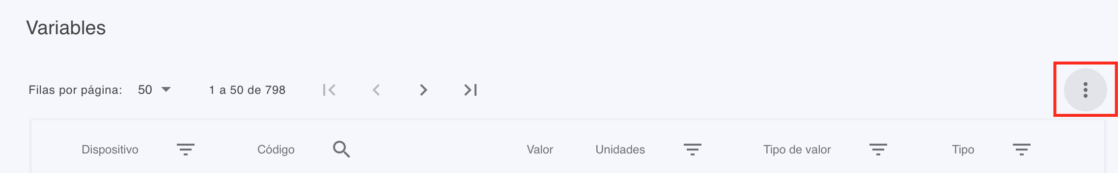 Ejemplo de tabla configurable
