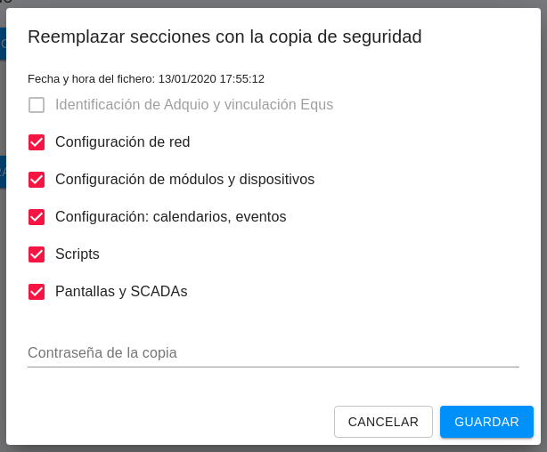 Modal de restauración de una imagen tras haberse seleccionado su fichero